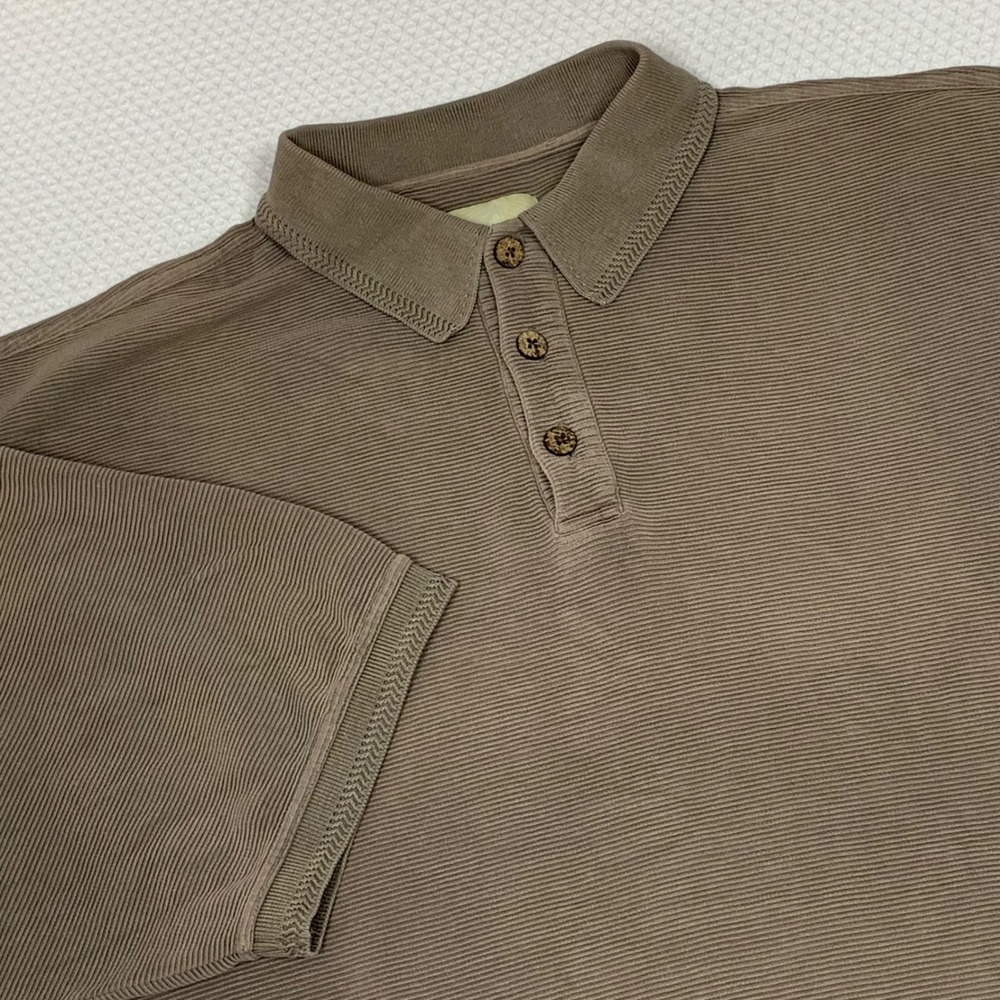 Joseph & Feiss Knit Polo Shirt Mens XL Brown Silk Cotton Ribbed Short Sleeve